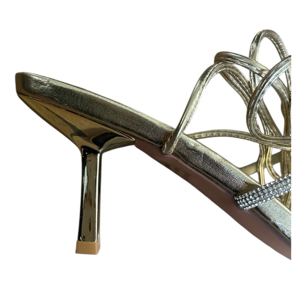 Pretty Little Thing Strappy Lace Up Square Toe Heel Sandal Gold Womens 7 kitten - Picture 4 of 8